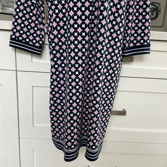 Max Studio 3/4 Sleeve Geometric Print Polyester Blend Dress Navy Wht Pink Sz M - Picture 8 of 12